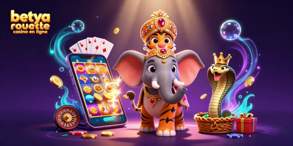 Experience the thrill of betting at betya roulette casino en ligne with vibrant 3D casino illustration showcasing dynamic gaming elements.