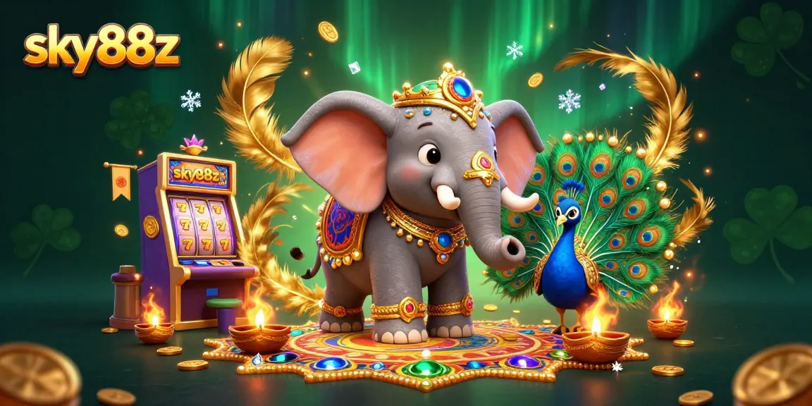 Engage in thrilling slots with sky88z featuring vibrant elephants and dynamic casino scenes.