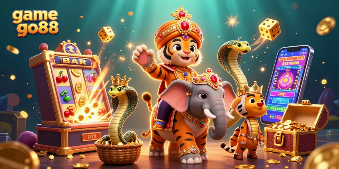 Experience excitement with game go88 in a vibrant 3D casino adventure illustration.