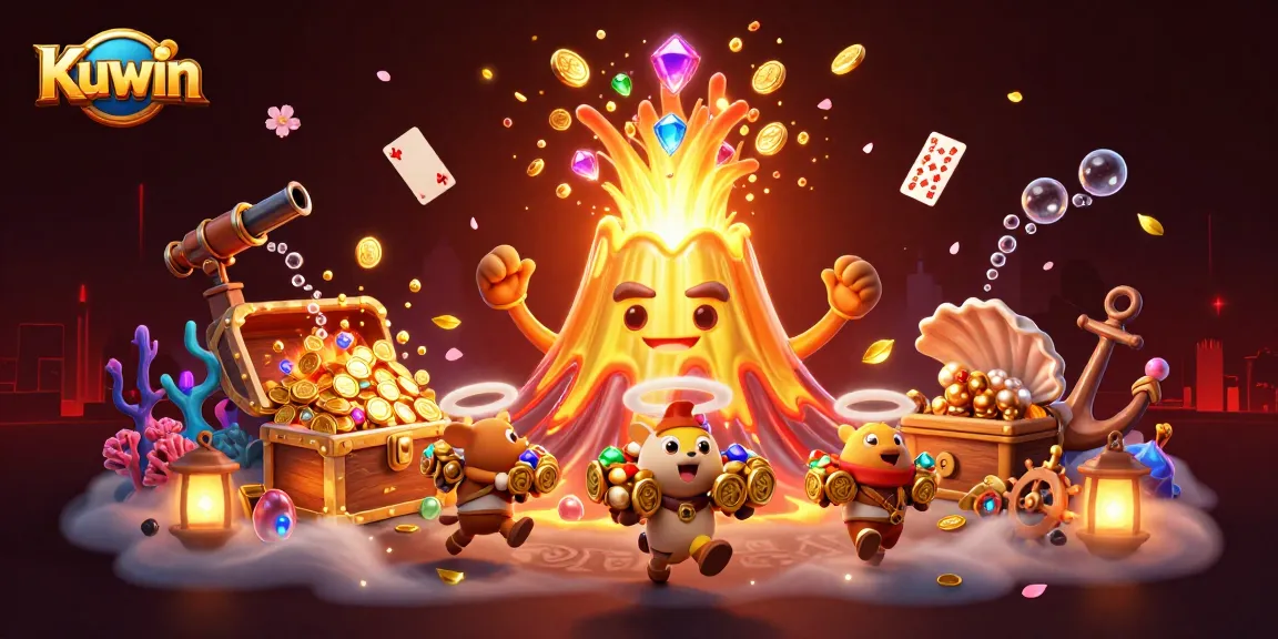 Experience exhilarating wins with Kuwin’s exciting treasure-filled games in this dynamic illustration.