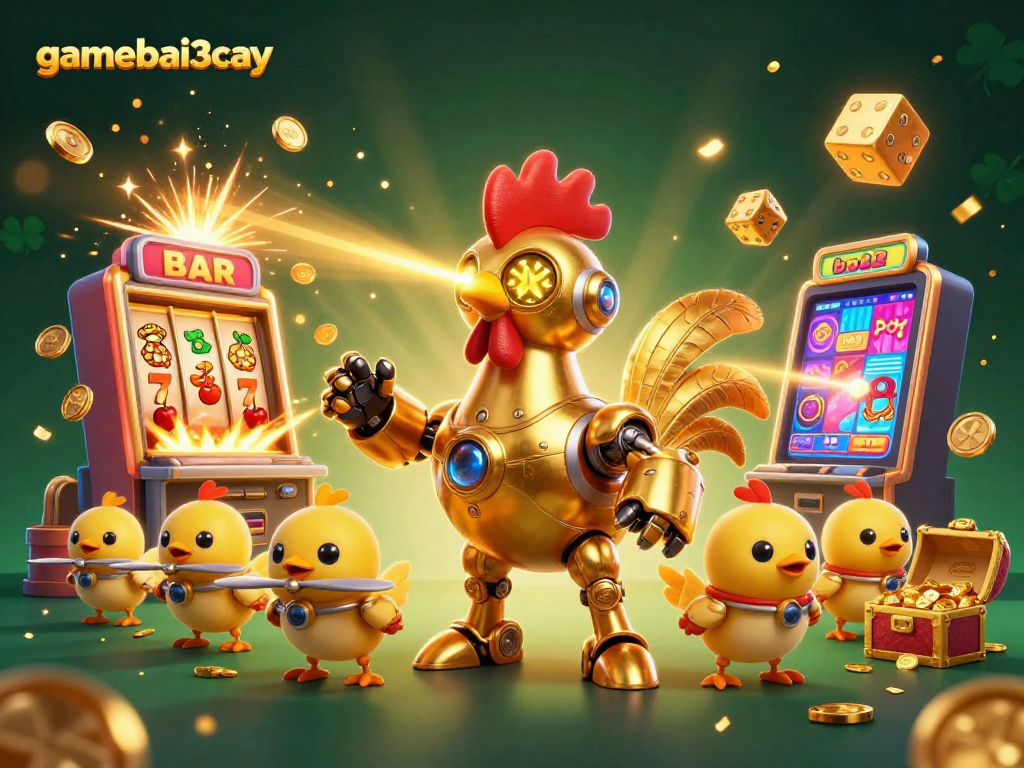 Win big with gamebai3cay as the golden rooster robot ignites a jackpot explosion!