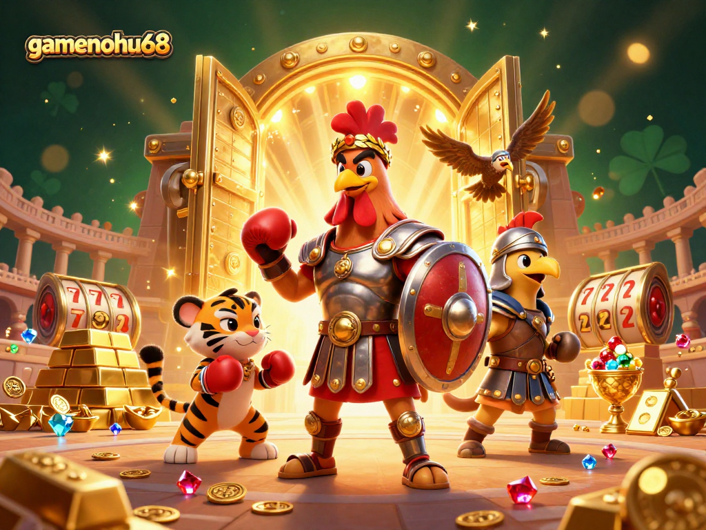 Join the action with gamenohu68 as our gladiator rooster and friends celebrate a jackpot!