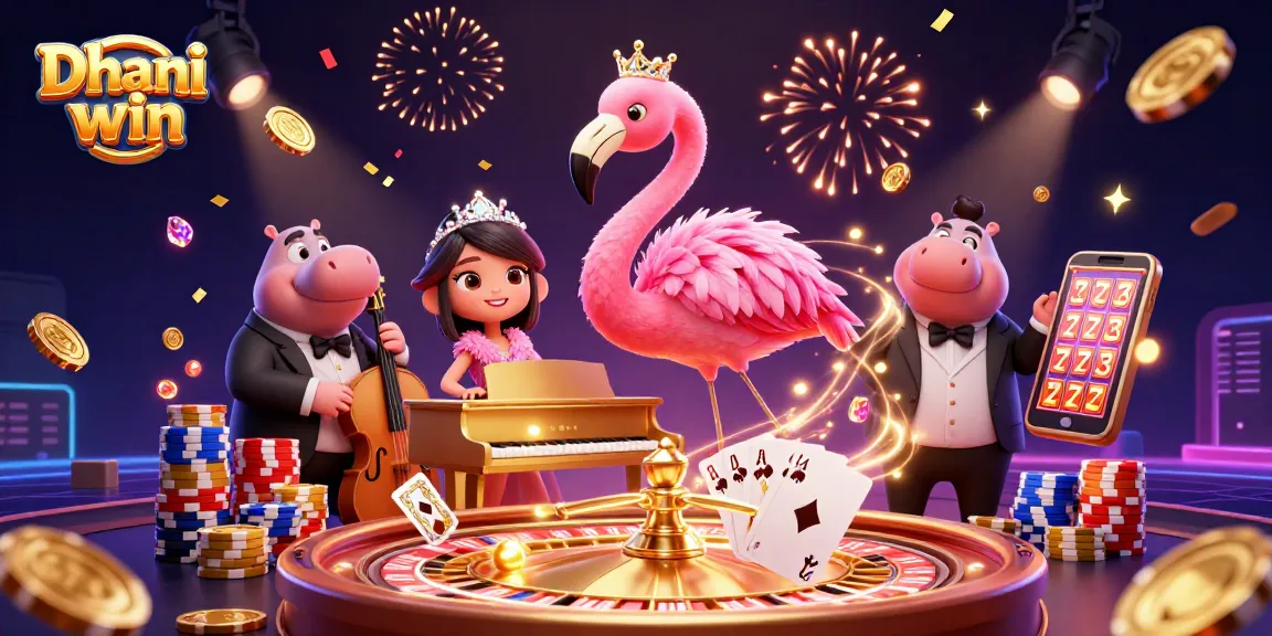 Dhani win casino scene featuring engaging characters and exciting game elements with vibrant energy.