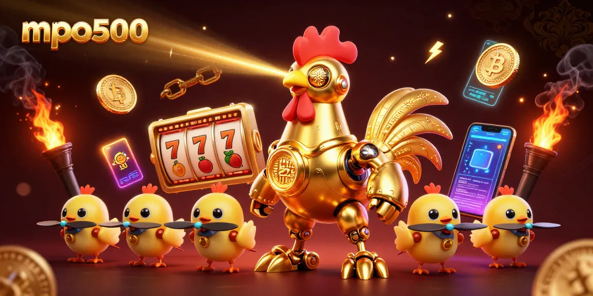 Spin to win with mpo500's dynamic casino universe featuring futuristic characters and vibrant elements.
