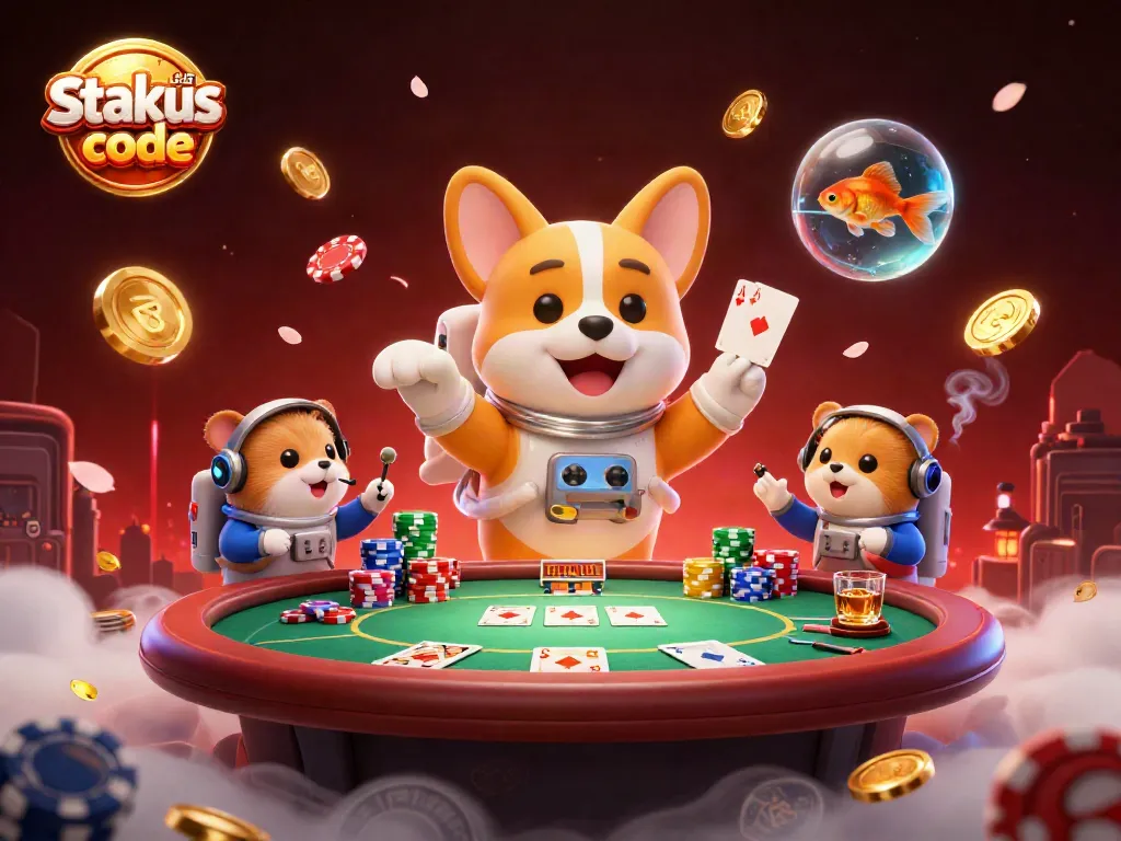 Play to win with stake.us bonus code in a zero-gravity casino filled with floating poker elements and fun