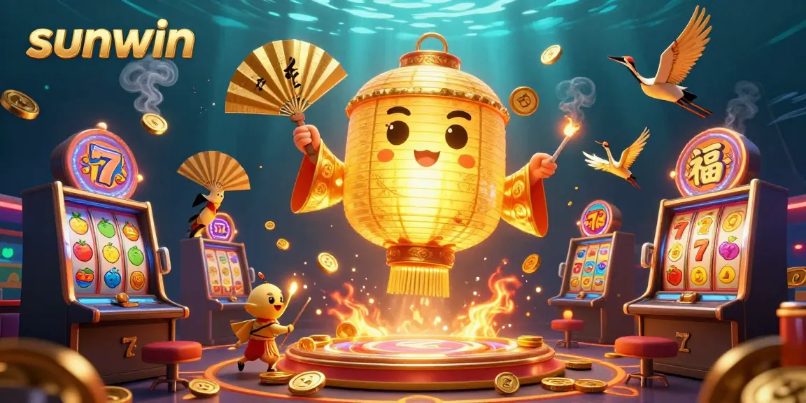 Experience thrilling gameplay at sunwin, featuring a vibrant casino filled with slot machines and lucky symbols.