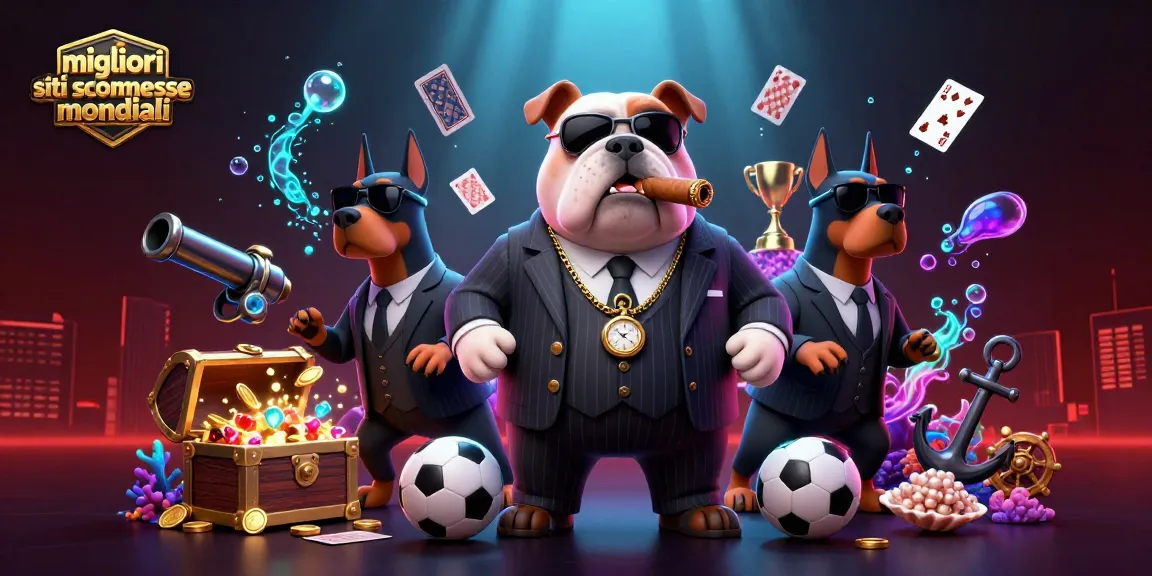 Scopri i migliori siti scommesse mondiali con l'illustrazione di un boss del crimine e i suoi scagnozzi in un ambiente di gioco vibrante.