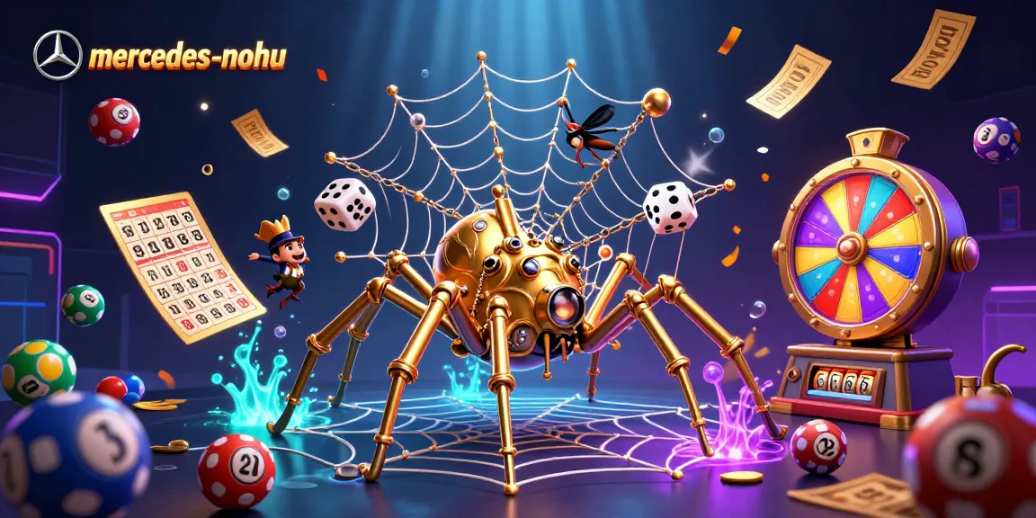 Engage with mercedes-nohu through thrilling lottery and bingo games, illustrated in a vibrant 3D art scene.