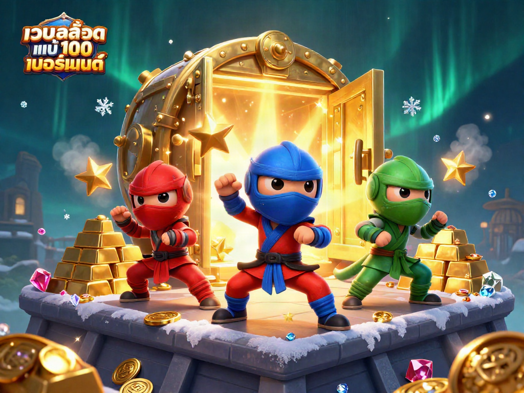 Engage with เว็บสล็อต แท้ 100 เปอร์เซ็นต์ as ninja chameleons showcase dynamic martial arts amidst treasure.