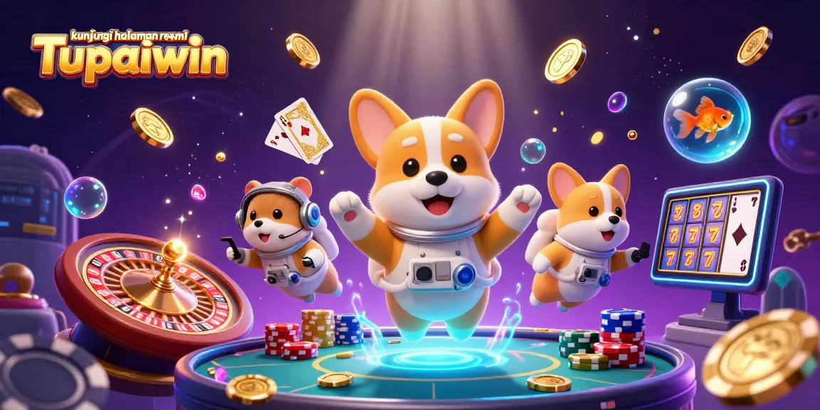 Mengunjungi halaman resmi Tupaiwin dengan ilustrasi 3D si corgi astronot, koin emas dan chip poker!