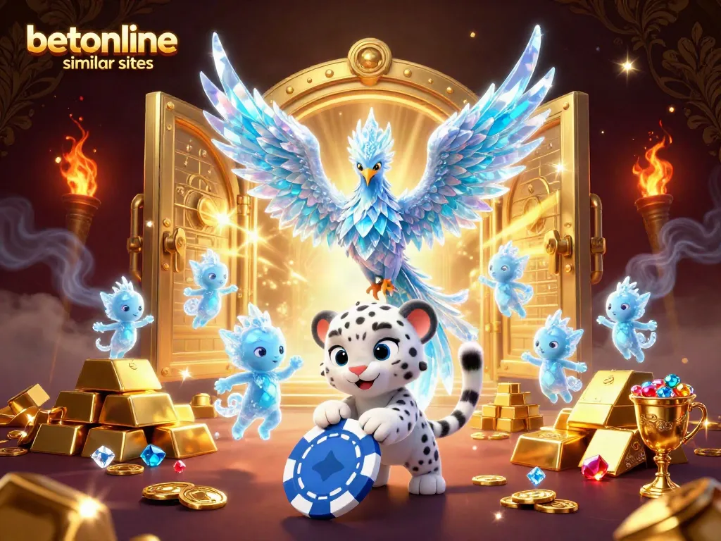 Engage with betonline similar sites through 3D illustrated gaming adventure featuring a phoenix, leopard, and vibrant casino elements.
