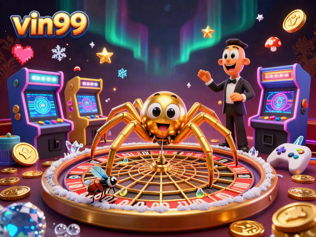 Spin the roulette with vin99 as the golden spider and centipede croupier animate the bets.