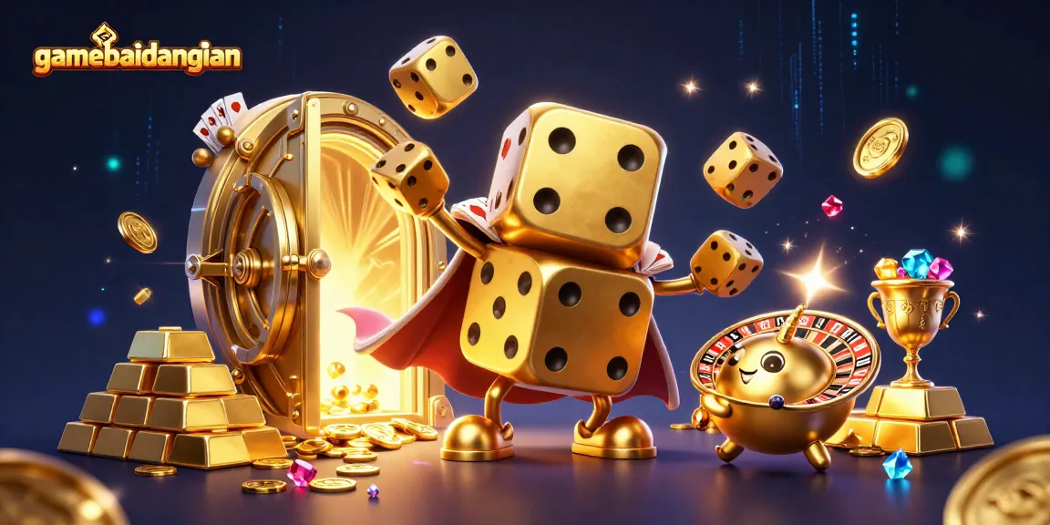Engage with the exciting gamebaidangian gameplay featuring a dazzling golden dice golem and rolling roulette companion.