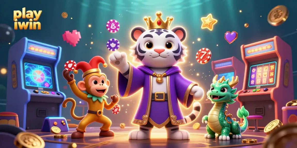 Play iwin with the vibrant 3D scene featuring a royal tiger, jester monkey, and jade dragon.
