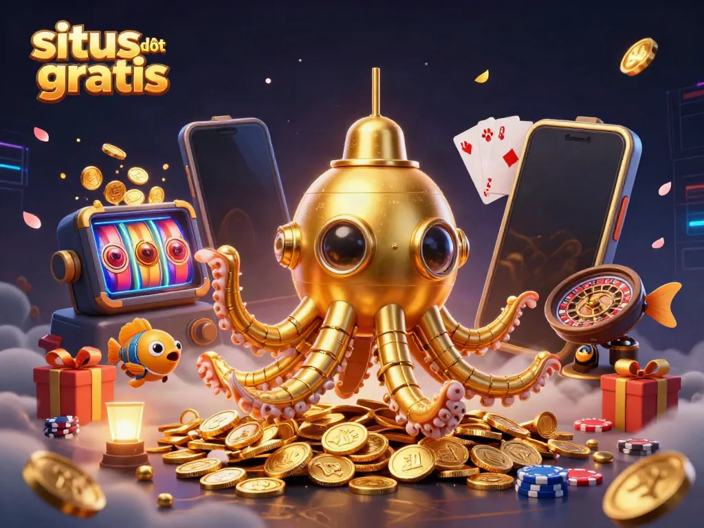 Experience the thrill of situs slot gratis as you navigate colorful slot games surrounded by golden treasures.