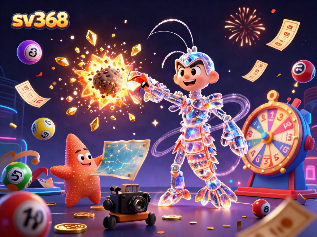 Experience sv368's vibrant lottery action with colorful balls and golden rewards in a dynamic casino scene.