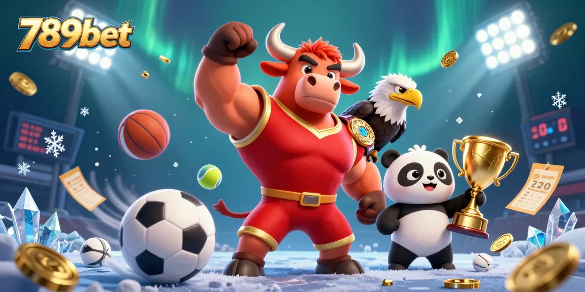 Experience thrilling sports action with 789bet's vibrant illustration featuring mascots, sports balls, and dynamic elements.