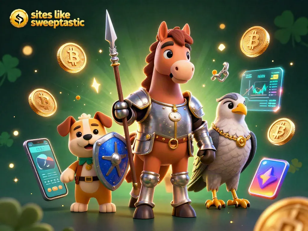 Engage with top gaming experiences at sites like sweeptastic, featuring vibrant cartoon characters and crypto elements.