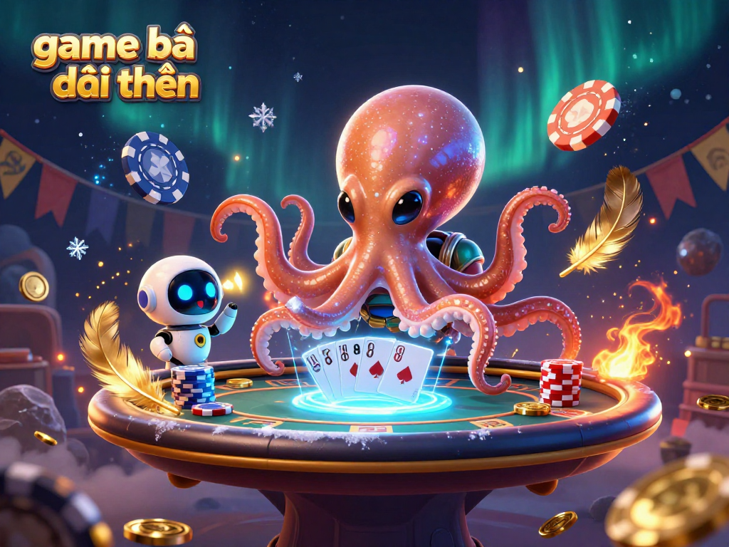 Engage in the thrilling environment of game bài đổi thưởng at a holographic poker table featuring alien characters.