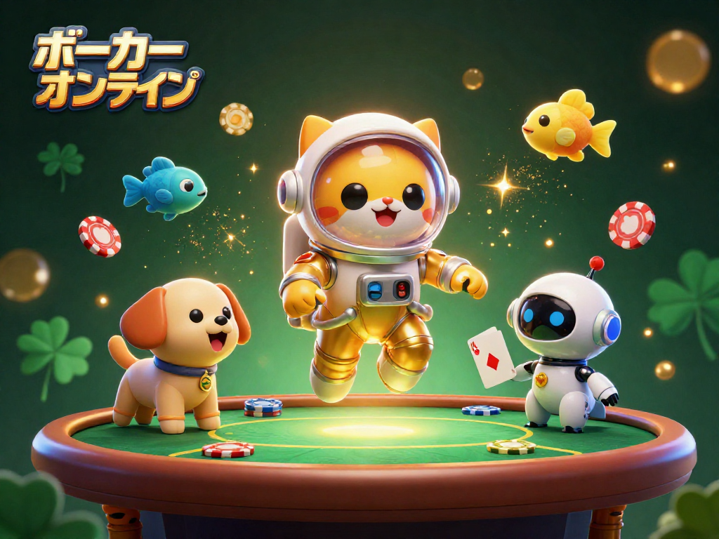 ポーカー オンラインで宇宙をテーマにしたカジノシーンを楽しむイラスト。