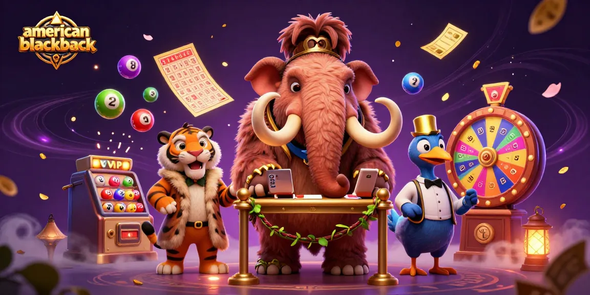 Experience the thrill of american-blackjack with a dynamic casino scene featuring a woolly mammoth bouncer and vibrant game elements.