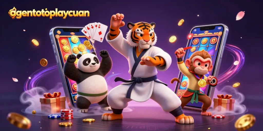 Win big with agentotoplaycuan in this vibrant 3D casino adventure illustration.