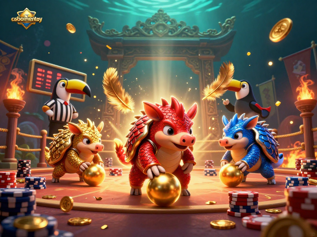 Experience caoboimientay's thrilling gameplay with pangolins competing in a dazzling casino scene.