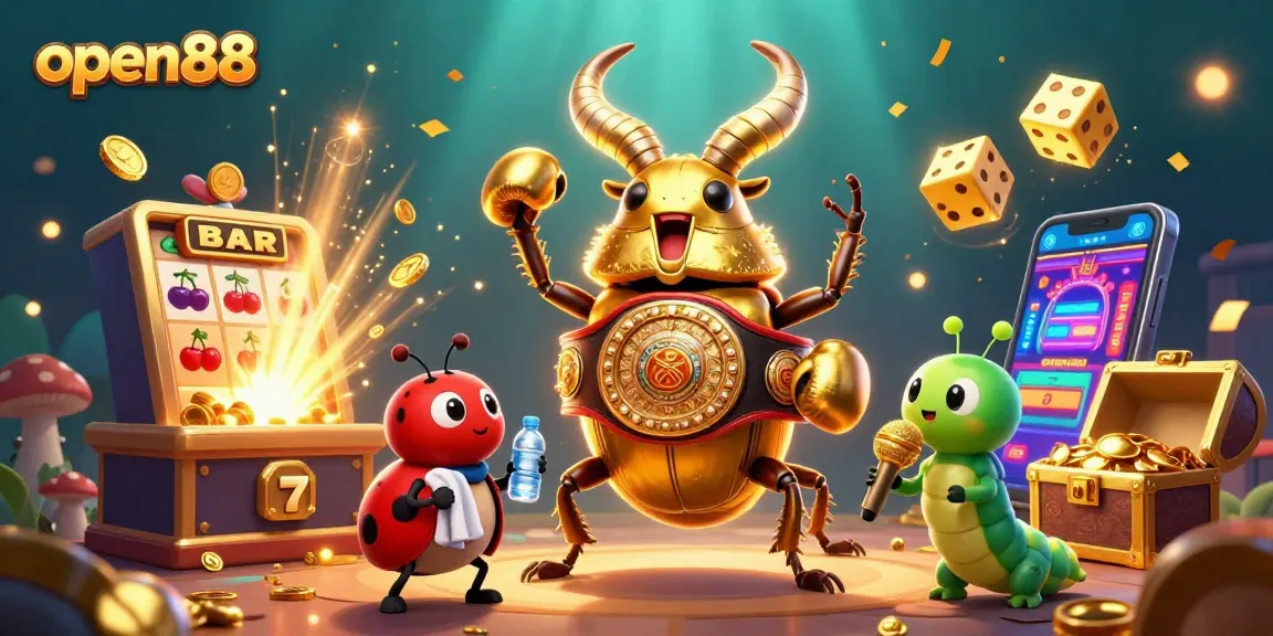 Experience the excitement of open88 with a vibrant 3D casino scene featuring playful characters in a dynamic gaming environment.