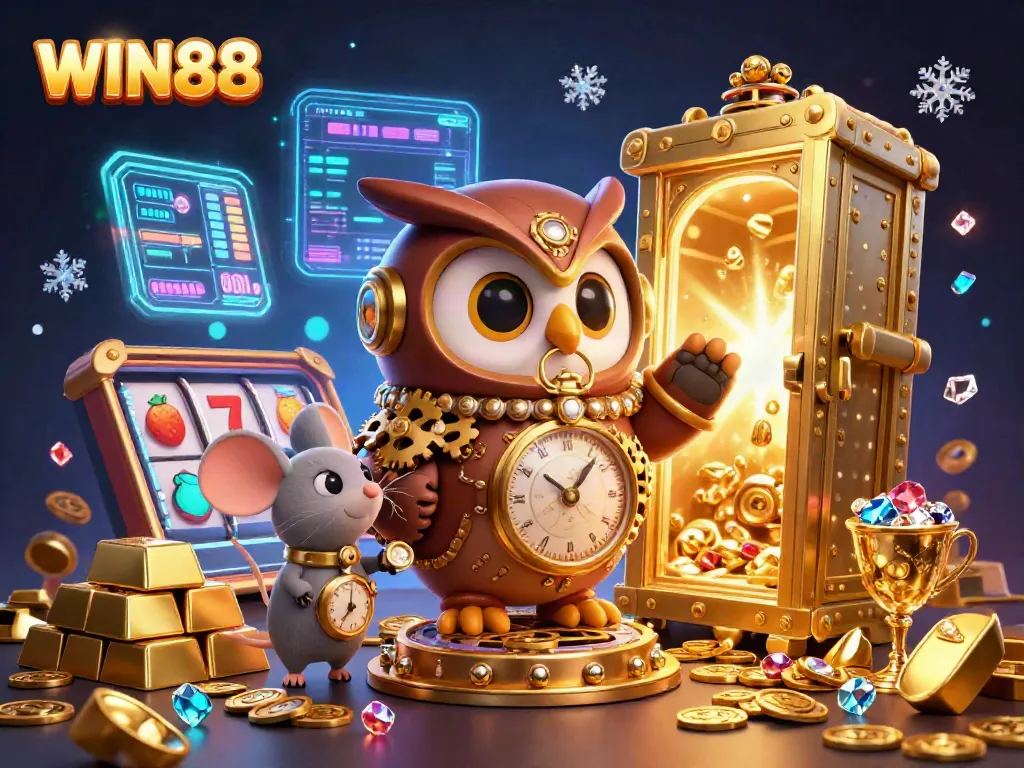Experience the thrill of WIN88 with vibrant casino elements, lively characters, and treasures in 3D.