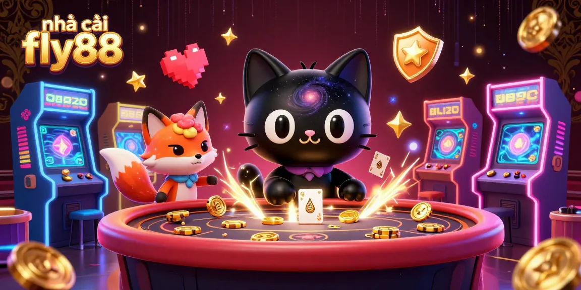 Pull in winning chips and cards at nhà cái fly88 with a cosmic cat and nebula fox in an epic casino.