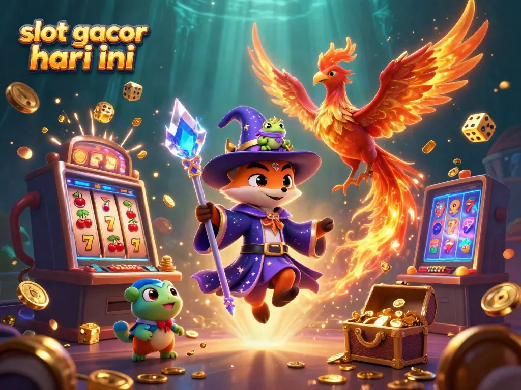 Gambaran slot gacor hari ini dengan karakter fantasi dan mesin slot yang meledak.