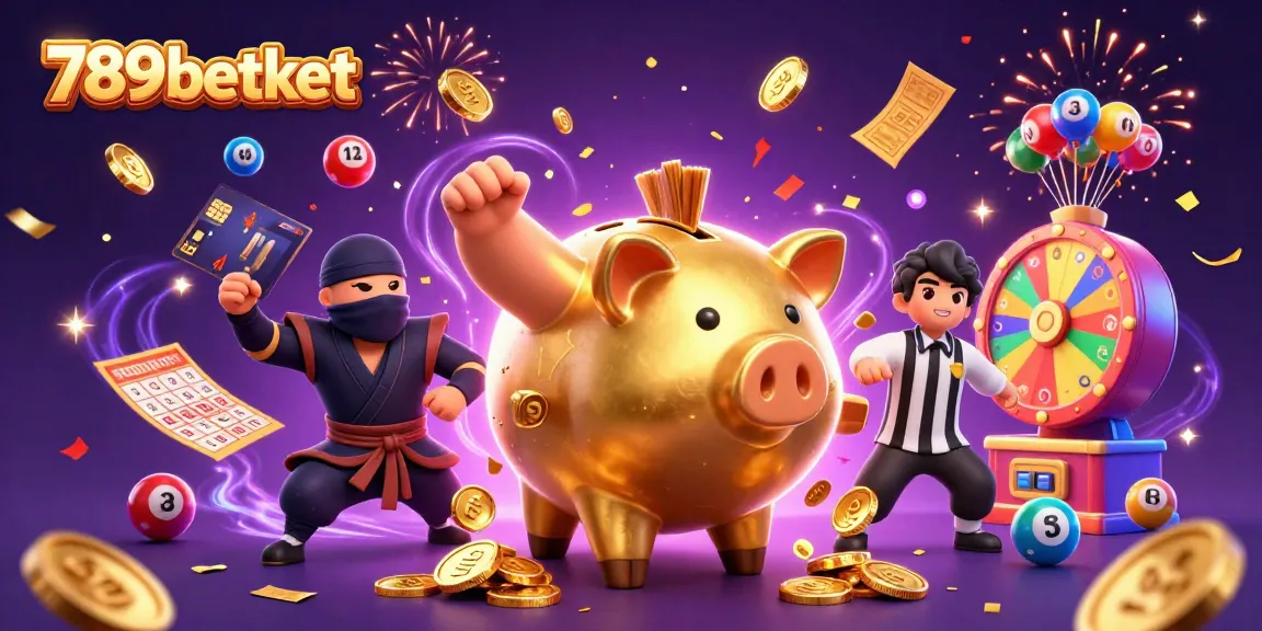 Experience thrilling gameplay with 789betket featuring a piggy bank sumo wrestler amidst lively casino elements.