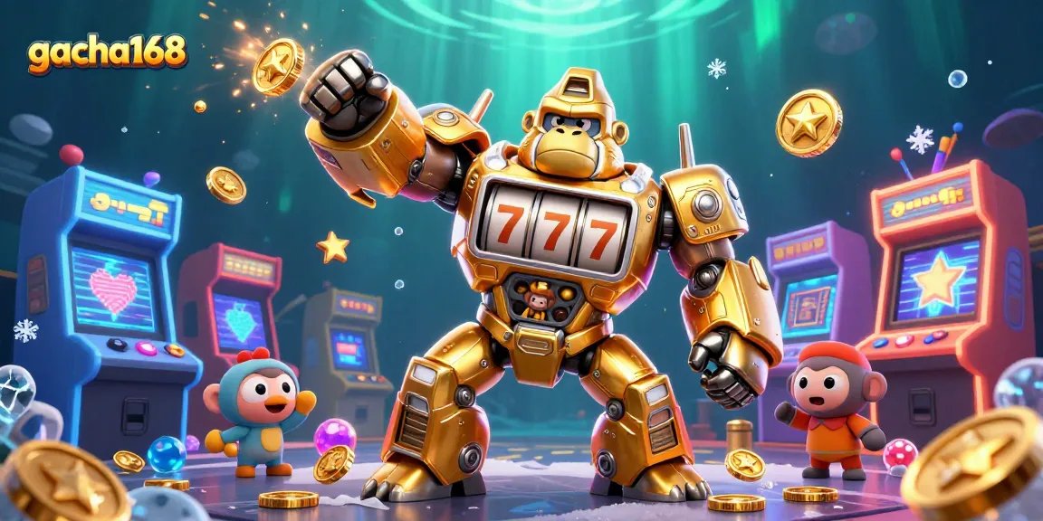 Engaging gacha168 scene featuring a robot gorilla mech and arcade elements in a casino environment.