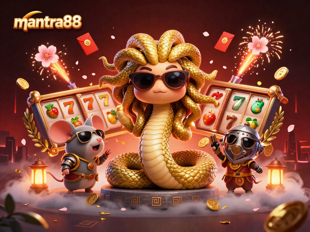 Spin and win big with mantra88’s vibrant casino scene featuring lucky symbols and festive elements.