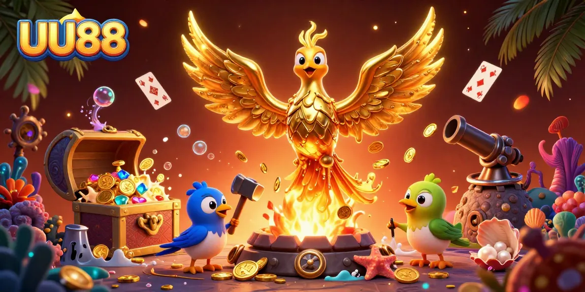 Experience thrilling gaming action with UU88 — molten phoenix and treasure in vibrant 3D