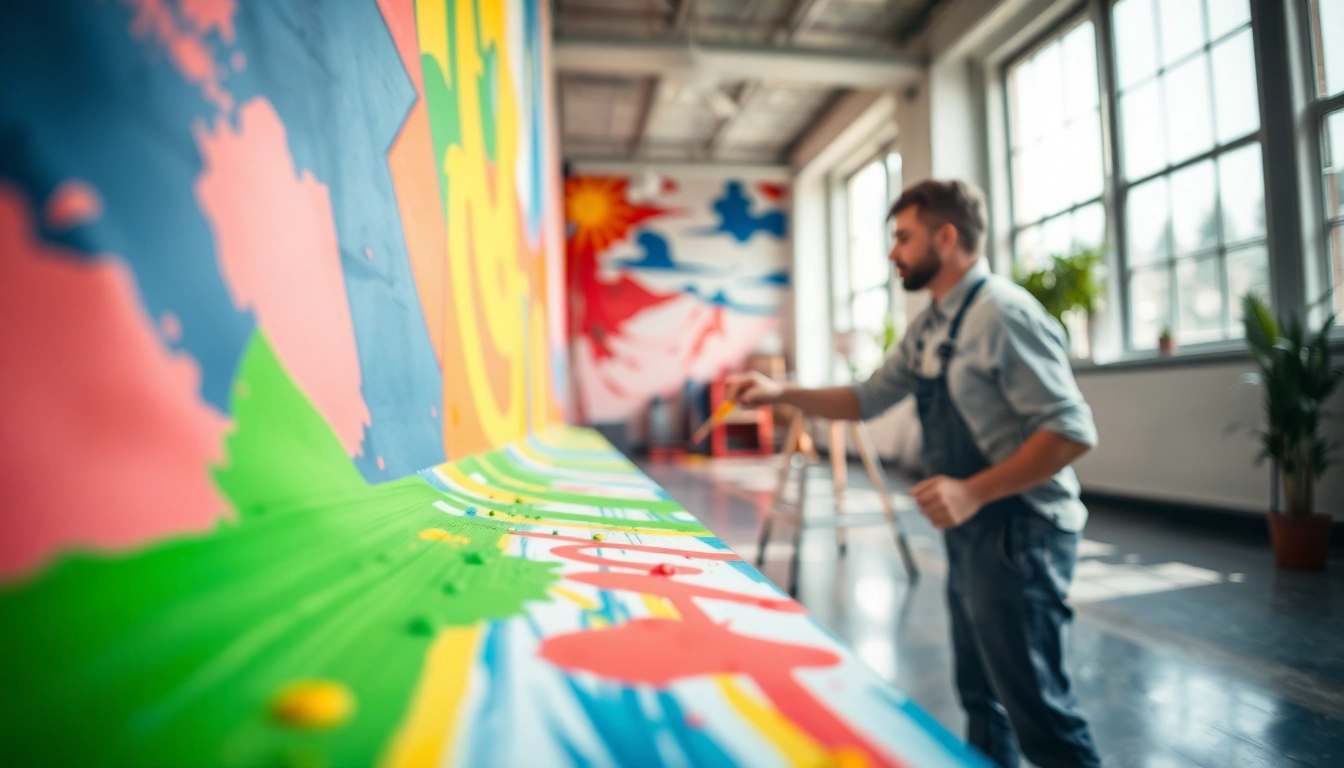 Significant scene of painting commercial artwork in progress with creative details and vibrant colors.