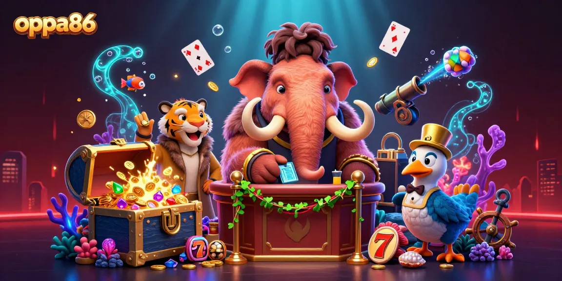 Engage in thrilling gameplay at oppa86 with our vibrant casino scene showcasing unique characters.