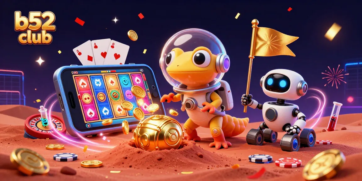 A Martian gecko discovers the b52 club casino with exciting games and gold coins erupting.