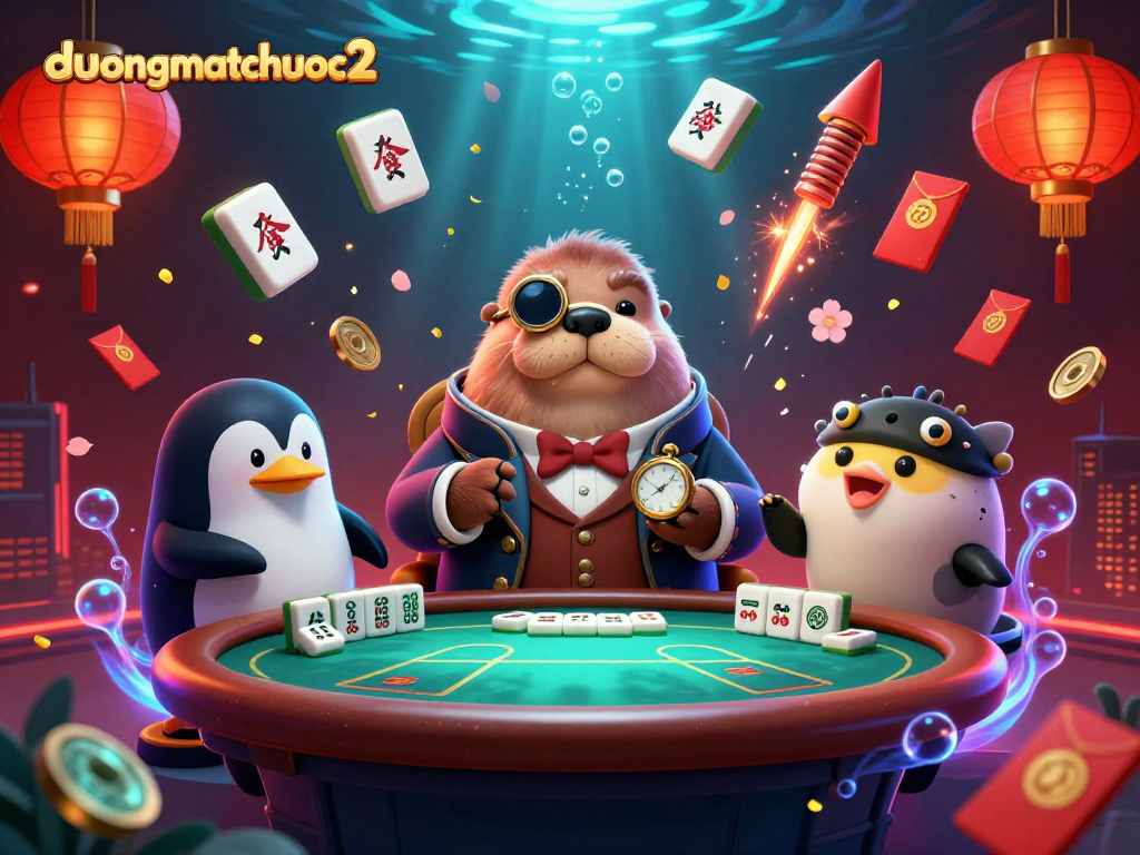 Join the fun with duongmatchuoc2 as cartoon characters play mahjong at an underwater casino.