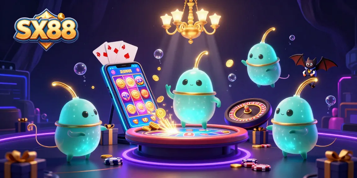 SX88 illuminates a cave casino with vibrant glowworms, enhancing the gaming experience.