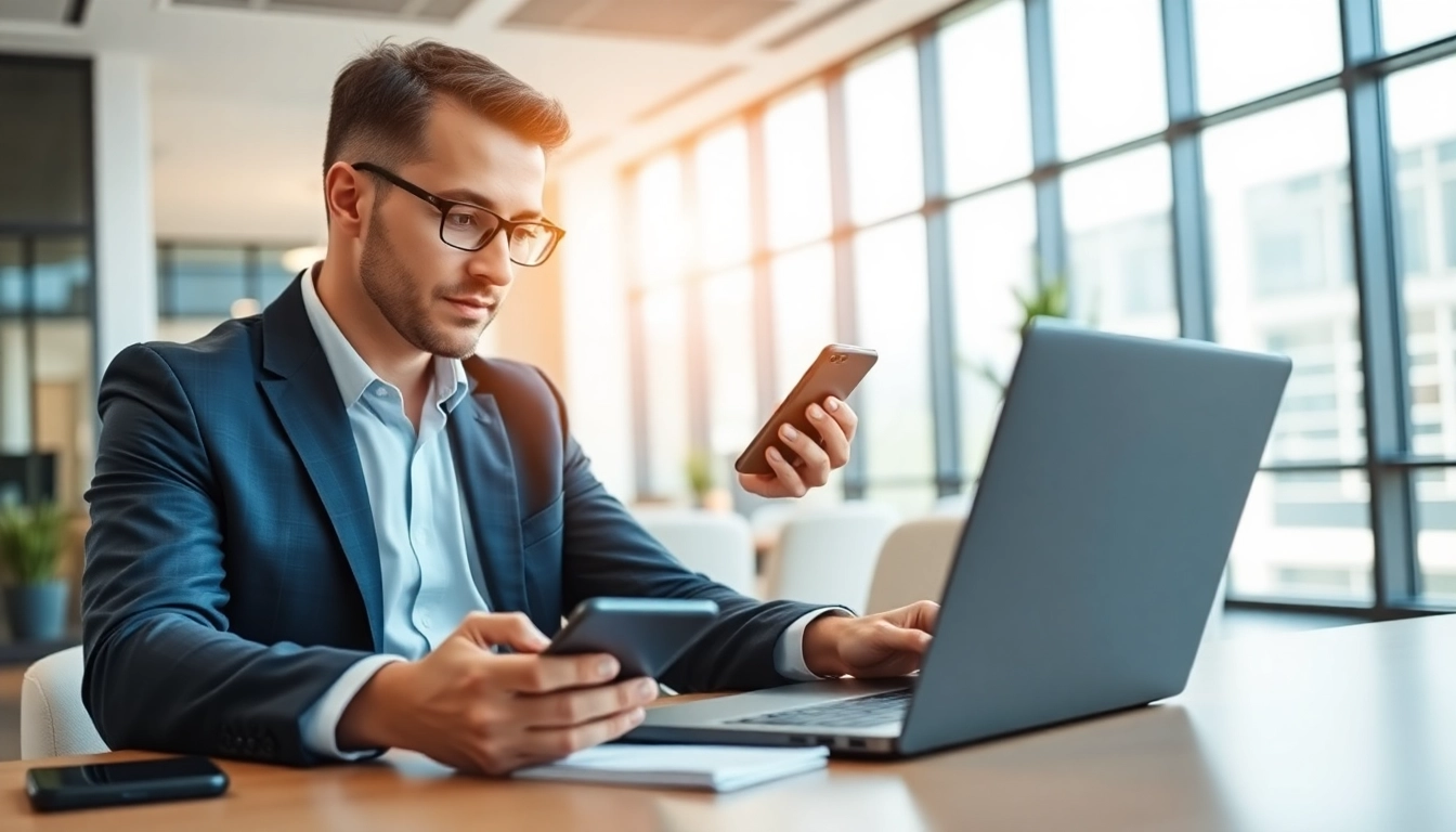Research business mobile deals UK for optimal solutions in a sleek office environment.