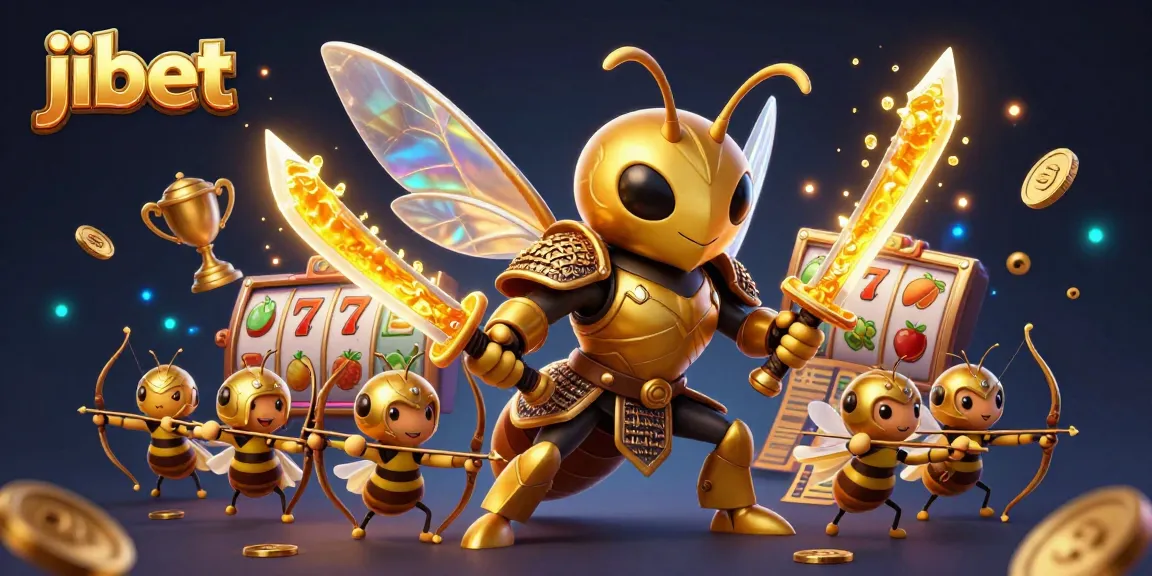 Engage in exciting gameplay at jibet with a golden hornet and bee archers amidst vibrant casino elements.