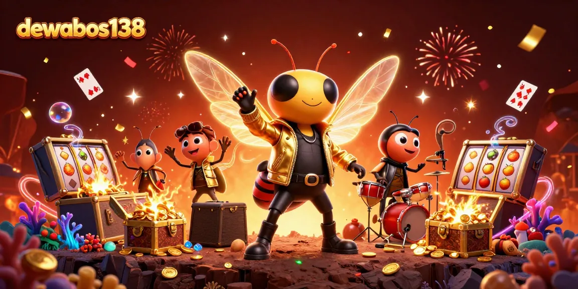 Experience the excitement of dewabos138 with a vibrant casino-themed illustration, featuring lively characters and dynamic game elements.