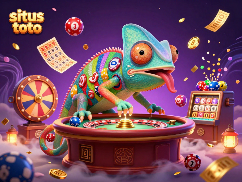 Experience the excitement of situs toto with a colorful 3D scene filled with lottery balls and golden coins.