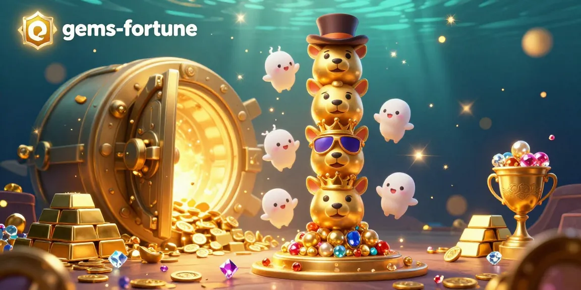 Spin the reels in gems-fortune with a vibrant 3D scene of treasure and excitement.