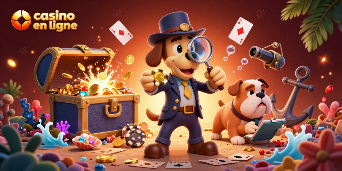 Examinez un jeton de poker dans un jeu de casino en ligne avec un détective et un bulldog.