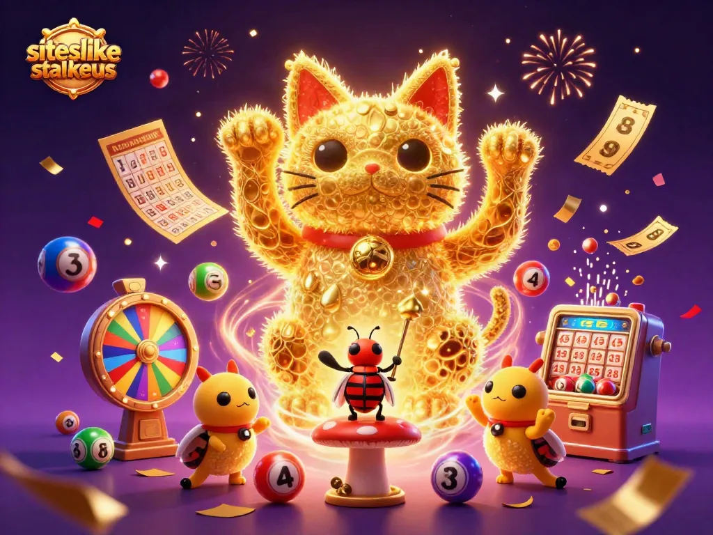 Engage with exciting chances on siteslikestakeus through vibrant lottery balls and a lucky cat.