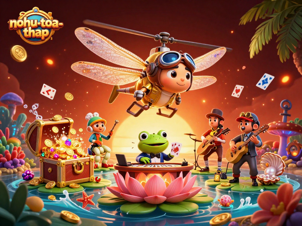 Experience thrilling wins at nohu-toa-thap in a vibrant illustrated 3D casino scene.