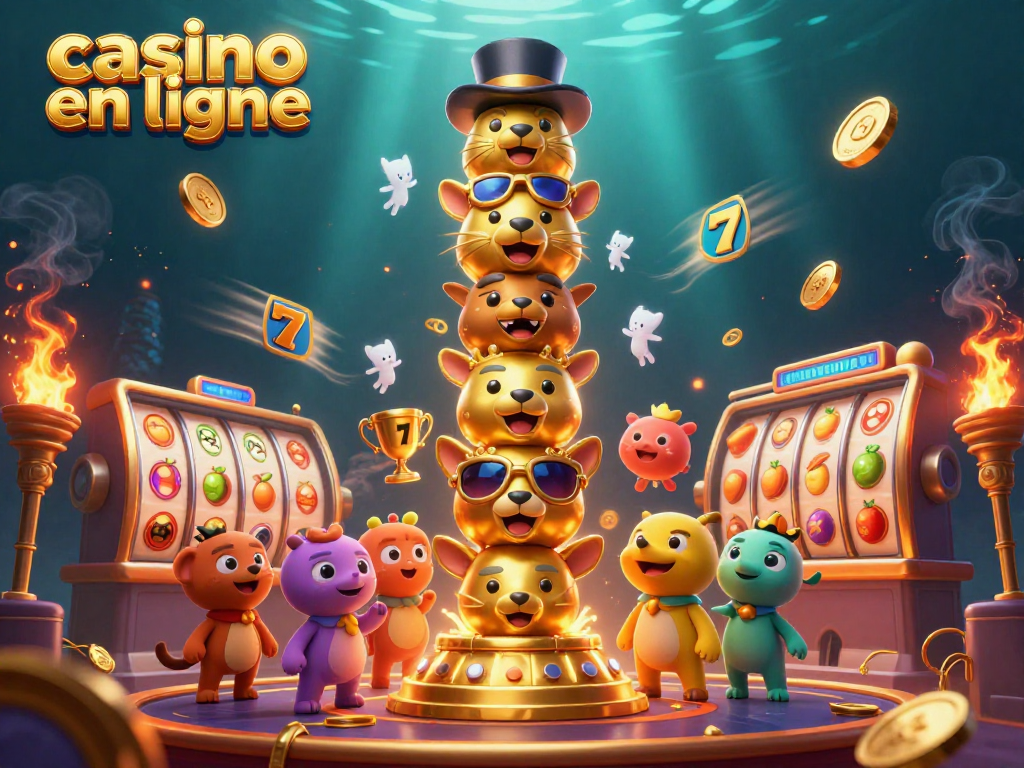 Jouez aux jeux de casino en ligne avec ce totem en or interactif et des éléments dynamiques autour.