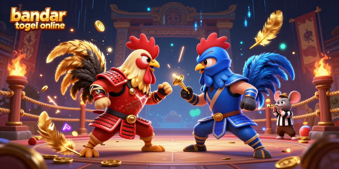 Experience thrilling battles at bandar togel online with vibrant fighting roosters and dynamic gaming elements.